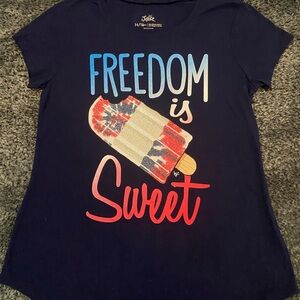Justice Navy Patriotic Graphic Tee, XL, 14/16